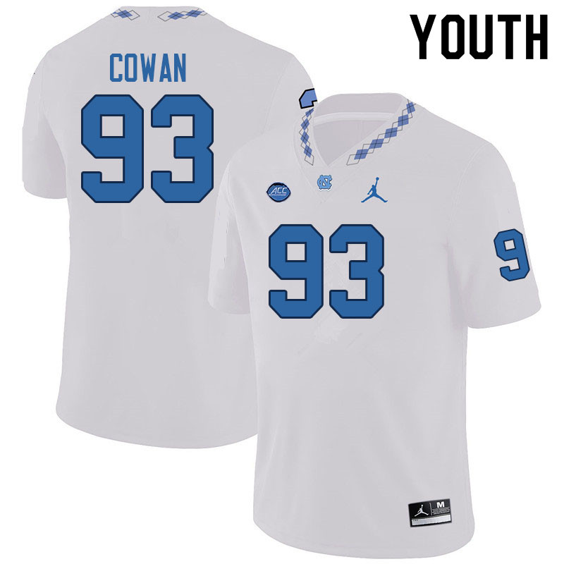 Youth #93 Jacolbe Cowan North Carolina Tar Heels College Football Jerseys Sale-White